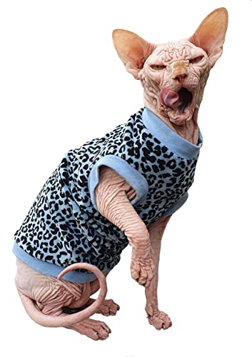 Kotomoda Hairless Cat's Cotton Stretch T-Shirt Blau Leopard Bio-Velours für Sphynx Katze (X-Small) von Kotomoda