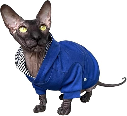 Kotomoda Sphynx Katzen-Kapuzenpullover, königsblau, nackte Katze, haarlos, Größe L von Kotomoda