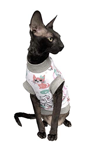 Kotomoda Sphynx Katzen Kleidung CAT WEAR Baumwollstretch-T-Shirt Morgen Katzen. (L) von Kotomoda