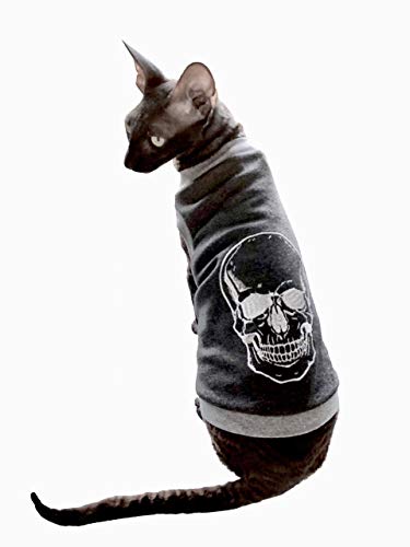 Kotomoda Sphynx Katzen-T-Shirt Stickerei Silber Totenkopf #2 (XL) von Kotomoda