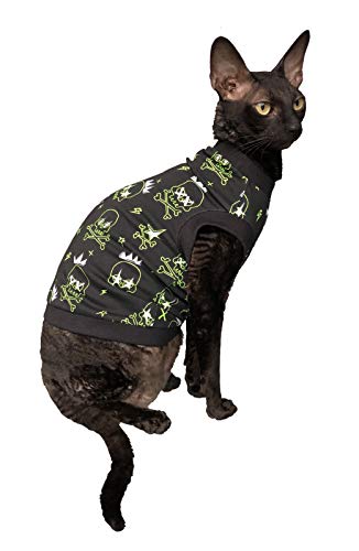 Kotomoda haarlose Katze Baumwolle Stretch T-Shirt Sculls Glow in The Dark fьr Sphynx Katzen (M) von Kotomoda