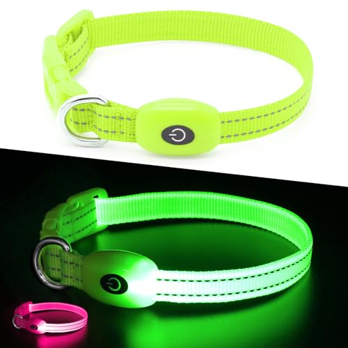 Kpuplol Leuchtendes Hundehalsband, LED-Hundehalsband, wiederaufladbar, wasserdicht, verstellbar, blinkend, für nächtliches sicheres Spazierengehen, leuchtet im Dunkeln, für kleine, mittelgroße und von Kpuplol