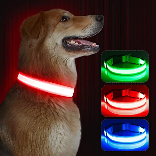 Kpuplol Leuchthalsband Hund, Hundehalsband Leuchtend, Wiederaufladbar Hundehalsband Leuchtend LED Halsband für Hunde Einstellbare Größe, 3 Beleuchtungsmodi für Kleine Mittlere Große Hunde von Kpuplol