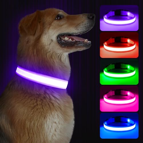 Kpuplol Leuchthalsband Hund, Hundehalsband Leuchtend, Wiederaufladbar Hundehalsband Leuchtend LED Halsband für Hunde Einstellbare Größe, 3 Beleuchtungsmodi für Kleine Mittlere Große Hunde von Kpuplol