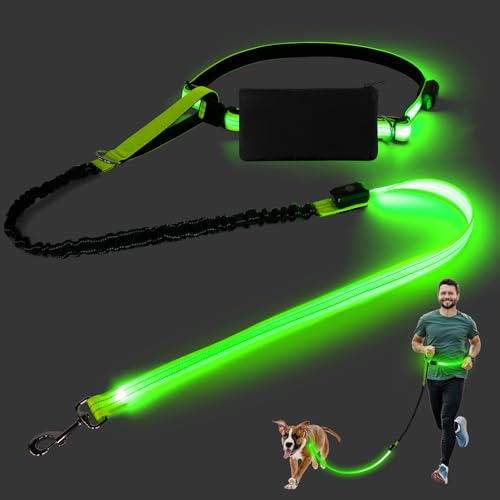 LED Joggingleine Hunde, Freihändige Hundeleine mit Bauchgurt, LED Hundeleine, Reflektierend Stoßdämpfung, Wiederaufladbar Beleuchtete Hundeleine, Freihandleine zum Joggen mit Ruckdämpfer von Kpuplol