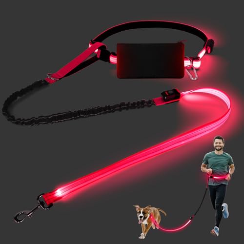 LED Joggingleine Hunde, Freihändige Hundeleine mit Bauchgurt, LED Hundeleine, Reflektierend Stoßdämpfung, Wiederaufladbar Beleuchtete Hundeleine, Freihandleine zum Joggen mit Ruckdämpfer von Kpuplol