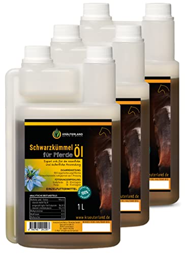 Kräuterland Schwarzkümmelöl für Pferde, Hunde & Katzen 3 Liter in Dosierflasche (3x 1Liter) - 100% rein, kaltgepresst, ungefiltert - Deutsche Premium Qualität von KRÄUTERLAND N A T U R - Ö L M Ü H L E