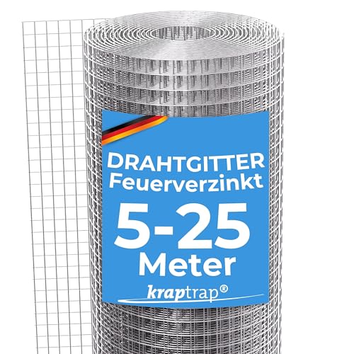 KrapTrap Volierendraht Drahtgitter I verzinkt I 12x12 I Stabiler Kaninchendraht I Wühlmausgitter I Kleintierzaun Hasengitter Hühnerdraht (1m x 5m) von KrapTrap