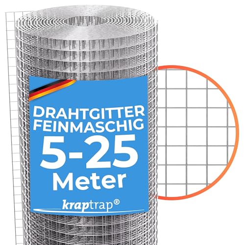 KrapTrap Volierendraht Drahtgitter feinmaschig I verzinkt I 8x8 mm I 25m x 1m I Wühlmausgitter Mäusegitter Nagergitter Hochbeetgitter … von KrapTrap