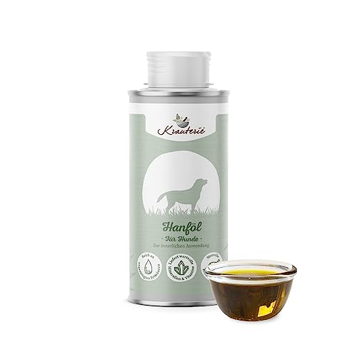 Krauterie Hanföl für Hunde, 100% natürlich & kaltgepresst, ideales Barf Öl, Reich an Omega-3 & Omega-6 Fettsäuren, Nährstoffreich (250 ml) von Krauterie