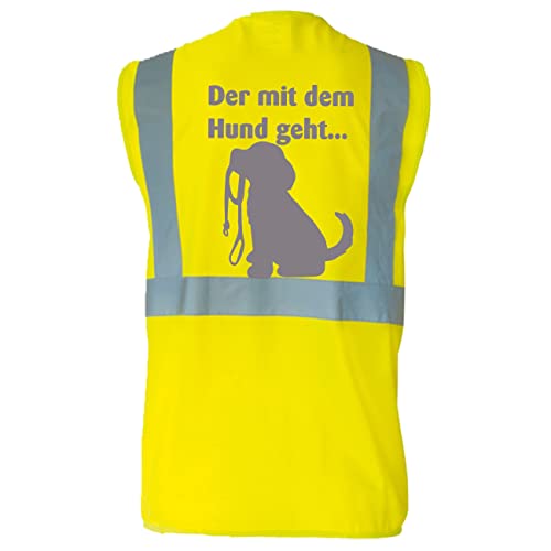 Warnweste für den Hundebesitzer mit lustigem Motiv: DER mit dem Hund geht - Farbe: Gelb - Größe: 4XL von Kreativ-Shop!