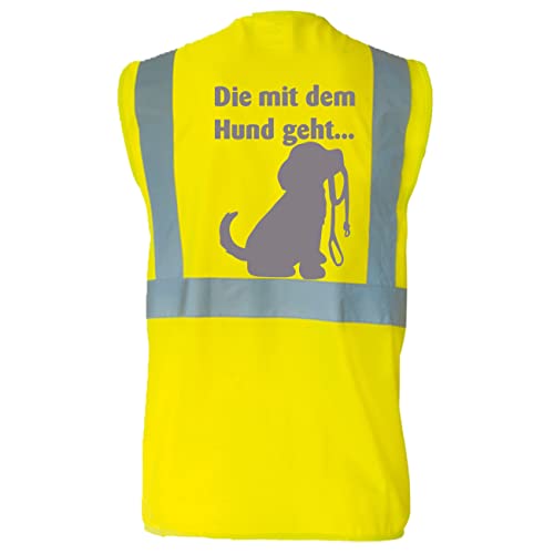 Warnweste für den Hundebesitzer mit lustigem Motiv: DIE mit dem Hund geht - Farbe: Gelb - Größe: 3XL von Kreativ-Shop!