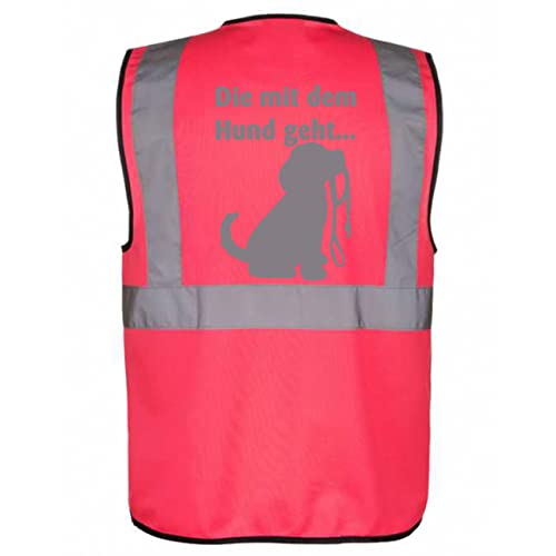 Warnweste für den Hundebesitzer mit lustigem Motiv: DIE mit dem Hund geht - Farbe: Pink Größe: 3XL von Kreativ-Shop!