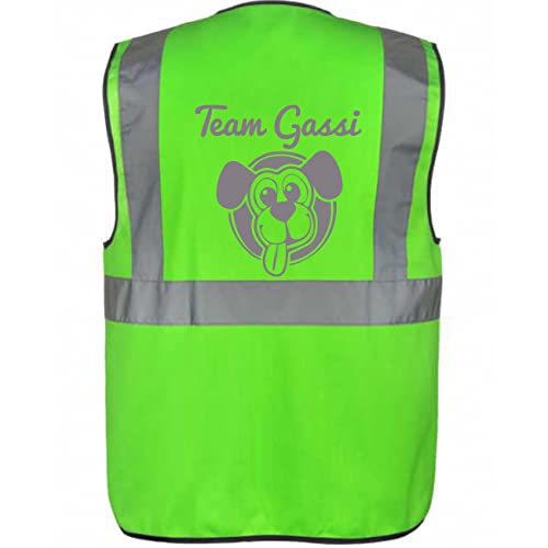 Warnweste für den Hundebesitzer mit lustigem Motiv: Team Gassi - Farbe: Neon Grün Größe: 3XL von Kreativ-Shop!