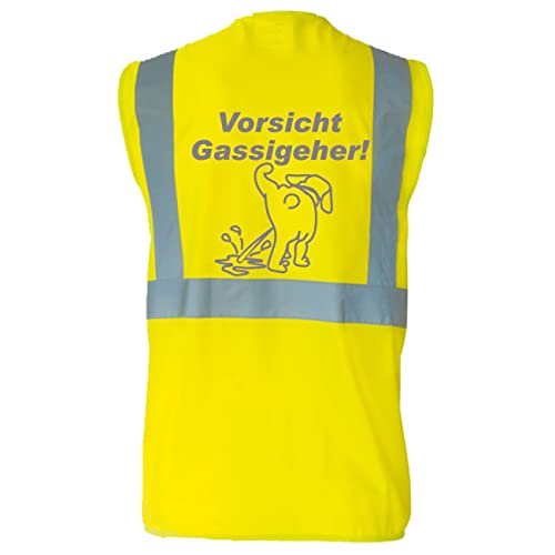 Warnweste für den Hundebesitzer mit lustigem Motiv: Vorsicht Gassigeher - Farbe: Gelb - Größe: 4XL von Kreativ-Shop!