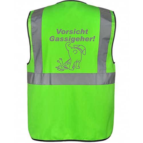 Warnweste für den Hundebesitzer mit lustigem Motiv: Vorsicht Gassigeher - Farbe: Neon Grün Größe: 4XL von Kreativ-Shop!