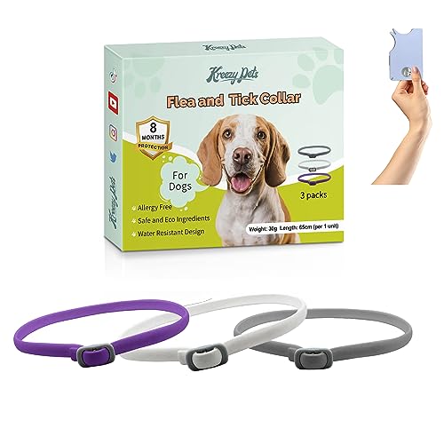 KreezyPets Flohhalsband für Hunde, Antiparasitenhalsband für Hunde, 65 cm lang, natürliche Inhaltsstoffe, wasserdichtes Design, 3 Packungen mit kostenlosem Zeckenentfernungswerkzeug von KreezyPets