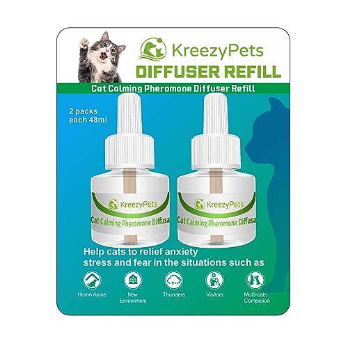 KreezyPets Nachfüllpack beruhigender Diffusor für Katzen, 2 Stück, beruhigende Pheromone, helfen Katzen, sich zu entspannen und Angst zu lindern, hält 60 Tage von KreezyPets