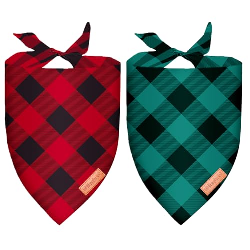 2 Stück Weihnachten Buffalo Plaid Hundehalstücher Doppelseitiger Wendbarer Dreieckstuch Rot und Grün Kariert Design Urlaub Haustier Kostüm Zubehör für Hunde und Katzen (Medium) von Kreyfer