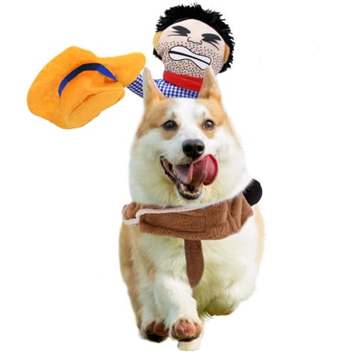 Lustiges Cowboy-Reiter-Hundekostüm – humorvolles Haustier-Outfit mit Puppenreiter für kleine bis große Hunde, Reiten, Halloween-Kostüme, Partyzubehör, Cosplay, Bekleidungszubehör (groß) von Kreyfer