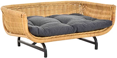 Krines Home Exklusiver Retro-Design Hundekorb Hundebett Tierkorb Haustier Bett Groß aus Rattan mit Kissen/Modernes Bett für Katzen und Hunde Grösse XL (Honig) von Krines Home