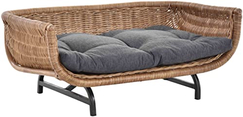 Krines Home Exklusiver Retro-Design Hundekorb Hundebett Tierkorb Haustier Bett Groß aus Rattan mit Kissen/Modernes Bett für Katzen und Hunde Grösse XL (Hell Braun) von Krines Home