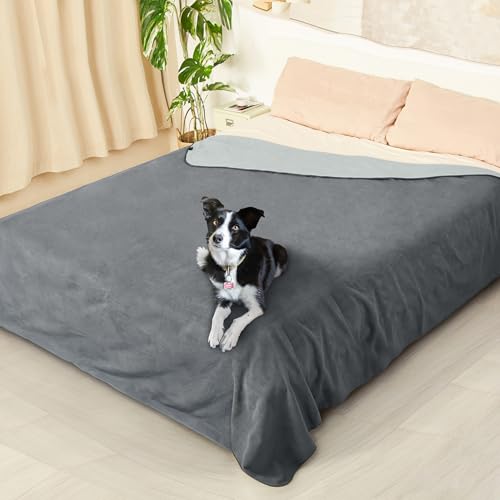 Kritter Planet Hundedecke Wasserdicht, Kuschelig Sex Decke, Urinbeständige Haustierdecke Waschbar Hundedecke für Sofa Bett Couch Autositz Möbel, XXL Decke 260 x 244 cm, Hellgrau/Dunkelgrau von Kritter Planet