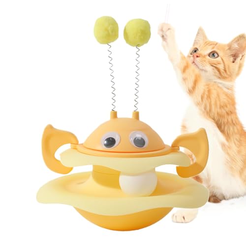 Krmoau Taumelndes rotierendes Katzenspielzeug, Taumelndes Katzenspielzeug,Interaktives Katzenspielzeug mit Biene - Rotierende Spielplatte im Little Bee-Design für mittelgroße und kleine Katzen von Krmoau