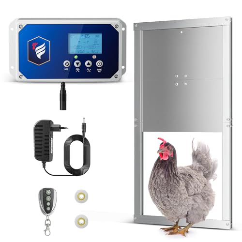 Krovtoy Automatische elektrische Hühnerklappe Chicken-Door mit Lichtsensor Fernbedienungen, LED Display für Sichere Hühneraufzucht von Krovtoy