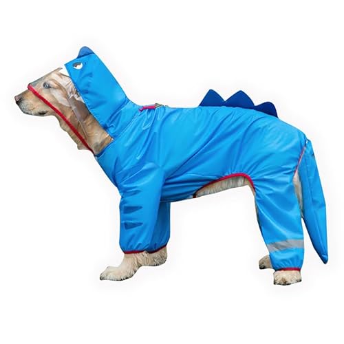 Kryrinl Hunde-Regenmantel mit Kapuze, wasserdicht, reflektierend, leichte Jacke mit Loch für die Leine, Haustier-Regenkleidung mit Poncho-Kapuze für mittelgroße und große Hunde (Blau, 7XL) von Kryrinl