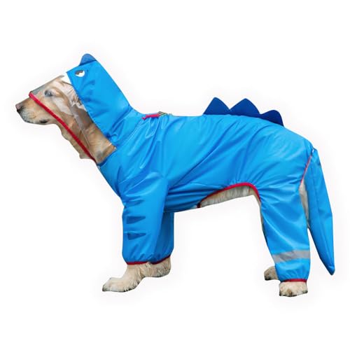 Kryrinl Hunde-Regenmantel mit Kapuze, wasserdicht, reflektierend, leichte Jacke mit Loch für die Leine, Haustier-Regenkleidung mit Poncho-Kapuze für mittelgroße und große Hunde (Blau, 8XL) von Kryrinl