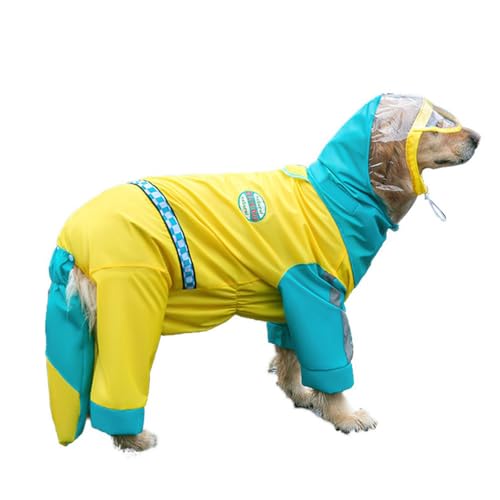 Kryrinl Hunde-Regenmantel mit Kapuze, wasserdicht, reflektierend, leichte Jacke mit Loch für die Leine, Haustier-Regenkleidung mit Poncho-Kapuze für mittelgroße und große Hunde (Gelb, 6XL) von Kryrinl