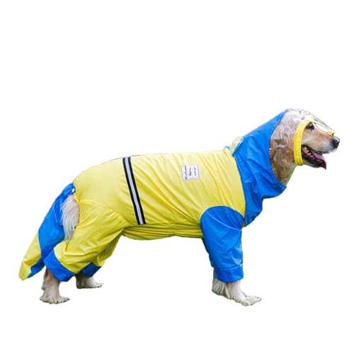 Kryrinl Hunde-Regenmantel mit Kapuze, wasserdicht, reflektierend, leichte Jacke mit Loch für die Leine, Haustier-Regenkleidung mit Poncho-Kapuze für mittelgroße und große Hunde (Gelb, Größe 5XL) von Kryrinl