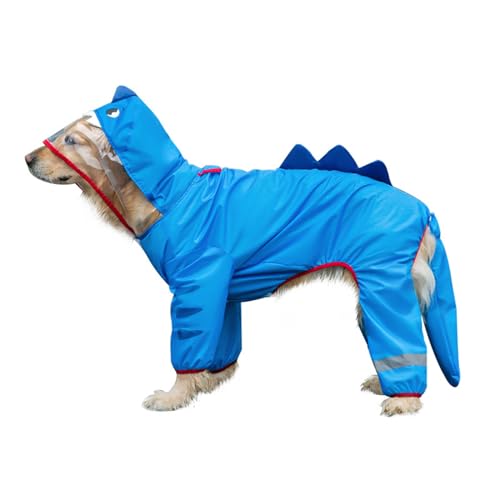 Kryrinl Hunde-Regenmantel mit Kapuze, wasserdichte Hundejacke, reflektierend, leichte Jacke mit Loch für die Leine, Haustier-Regenbekleidung mit Poncho-Kapuze, für mittelgroße und große Hunde, Blau, von Kryrinl