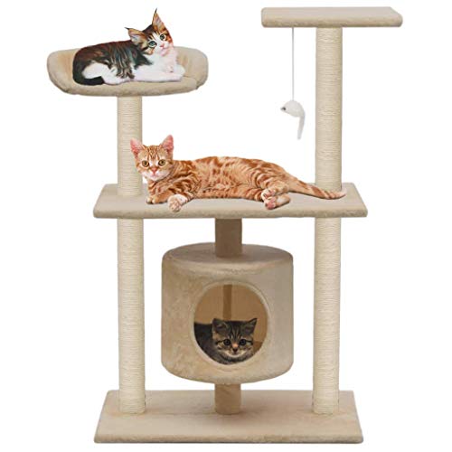 Ksodgun Katzen-Kratzbaum Sisal Katzenbaum Katzenkratzbaum mit Treppe Spielhaus Plattform Kratzstangen 95 cm Beige von Ksodgun