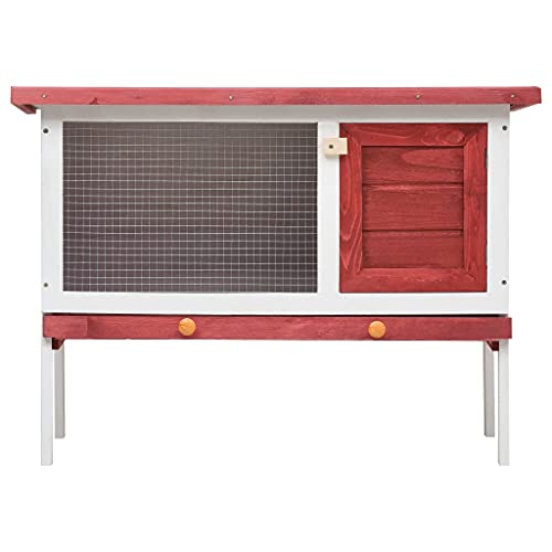 Ksodgun Outdoor Rabbit Hutch 1 Schicht rotes Holz mit Belüftung Eng gestricktes Eisendrahtnetz und herausnehmbares Tablett von Ksodgun