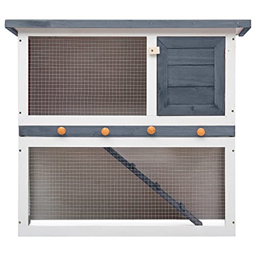 Ksodgun Outdoor Rabbit Hutch 1 Tür graues Holz mit Belüftung Eng gestricktes Eisendrahtnetz und herausnehmbares Tablett von Ksodgun