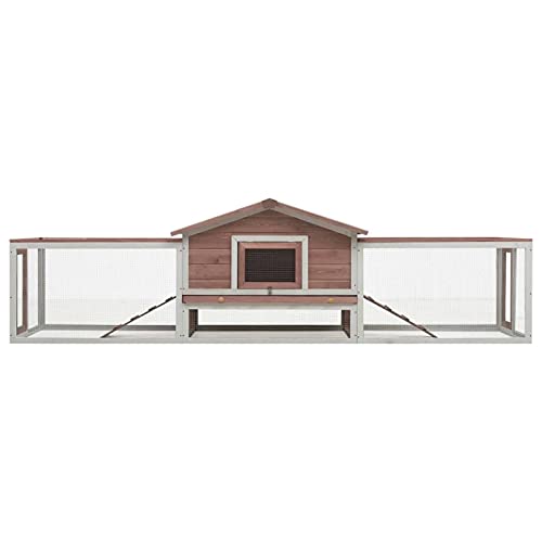 Ksodgun Rabbit Hutch Mokka 303x60x86 cm Massives Kiefern- und Tannenholz mit Belüftungstür für den Innenbereich Kleintiere Holzkäfig von Ksodgun