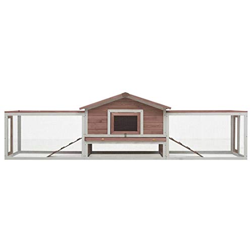 Ksodgun Rabbit Hutch Mokka 303x60x86 cm Massives Kiefern- und Tannenholz mit Belüftungstür für den Innenbereich Kleintiere Holzkäfig von Ksodgun