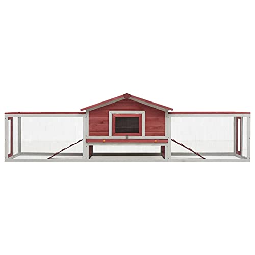 Ksodgun Rabbit Hutch Red 303x60x86 cm Massives Kiefern- und Tannenholz mit Belüftungstür für den Innenbereich Kleine Tiere Holzkäfig von Ksodgun