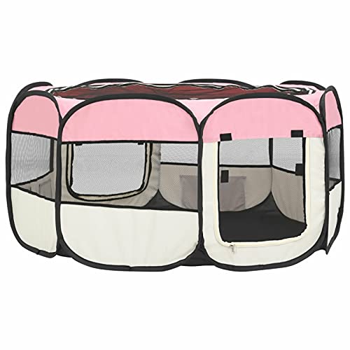 Ksodgun Tragbarer Faltbarer Laufstall für Hunde mit Tragetasche Pink 110x110x58 cm, Für große Hunde Kleine Welpen/Katzen Innen- / Außenbereich | Wasserdicht von Ksodgun
