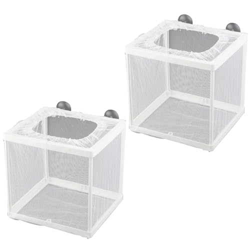 Ksvaye 2 Stück Aufzuchtbecken Aquarium Isolation Netz Laichkasten für Aquarium, Aquarium Züchter Trennnetz, Aquarium Netz Breeding Box mit Saugnäpfe für Alle Arten Aquarien,14,5x15,5x16 cm von Ksvaye