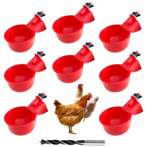 Ksvaye 8 STK Hühnertränke Automatisch Geflügeltränke Set Tränke Hühner Wassertränke DIY Hühnerwasserbecher Nippeltränke Hühner mit Bohrer für Huhn,Ente,Gans,Pute,Taube von Ksvaye