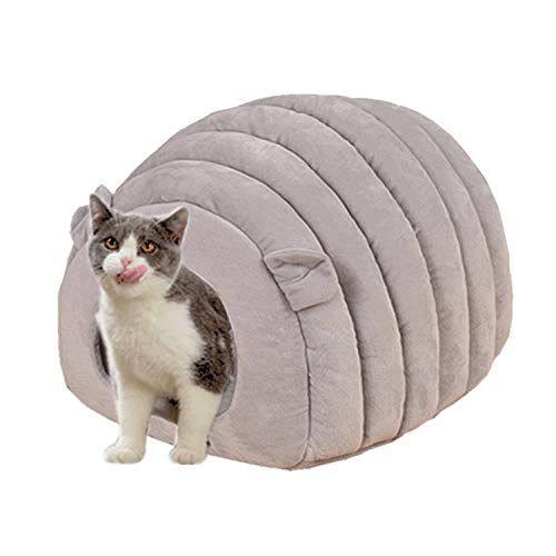 Ksweet Katzenhaus Winterfest Micro-Plüsch/Velours das Kuschelhöhle mit Wendekissen Katzenkorb zum Schlafen Warme Katzenbett für Katzen (L-51 * 41 * 35cm, Grau Kuschelhöhle) von PONLEE