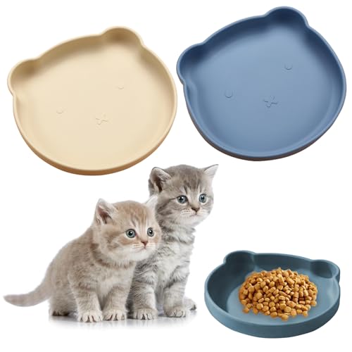 2 Stück Napf Katze,Katzen Schüssel,Katzennapf Flach,Breit Katzen Futternapf,Trinkschale Oval,Silikonnapf Breit,Silikonnapf Breit,für Katzen Hasen, Katzenteller für Trockenfutter und Nassfutter von Ktnyl