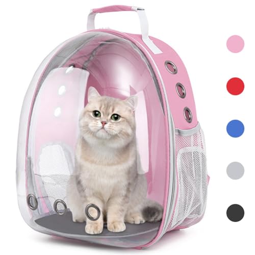 Haustier-Rucksack mit Geschirr, Rucksack mit transparenter Vorderseite für Katzen, kleine Hunde, Spazierengehen, Wandern und Outdoor-Aktivitäten (Rosa) von KuLGdami