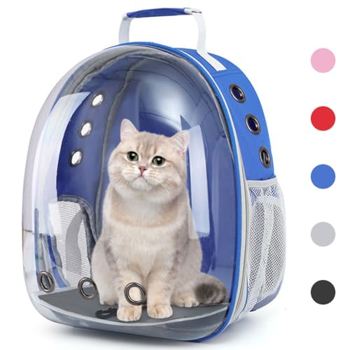 Haustier-Rucksack mit Geschirr, Rucksack mit transparenter Vorderseite für Katzen, kleine Hunde, Spazierengehen, Wandern und Outdoor-Aktivitäten (blau) von KuLGdami