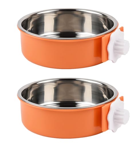 KuTi Kai 2-in-1 Edelstahl-Fressnapf zum Aufhängen, abnehmbarer Hundenapf für Kisten, Welpenfutter, Wassernapf mit Bolzenhalter, Orange, Größe L, 2 Packungen von KuTi Kai