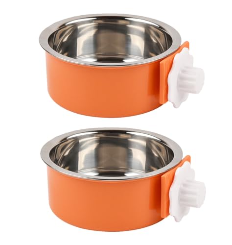 KuTi Kai 2-in-1 Edelstahl-Fressnapf zum Aufhängen, abnehmbarer Hundenapf für Kisten, Welpenfutter, Wassernapf mit Bolzenhalter, Orange, Größe S, 2 Packungen von KuTi Kai