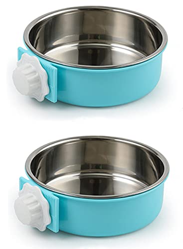 KuTi Kai 2-in-1 Edelstahl-Futternapf zum Aufhängen, abnehmbarer Hundenapf für Kisten, Welpenfutter, Wasserschale mit Bolzenhalter, Hund (blau-groß, 2 Packungen) von KuTi Kai